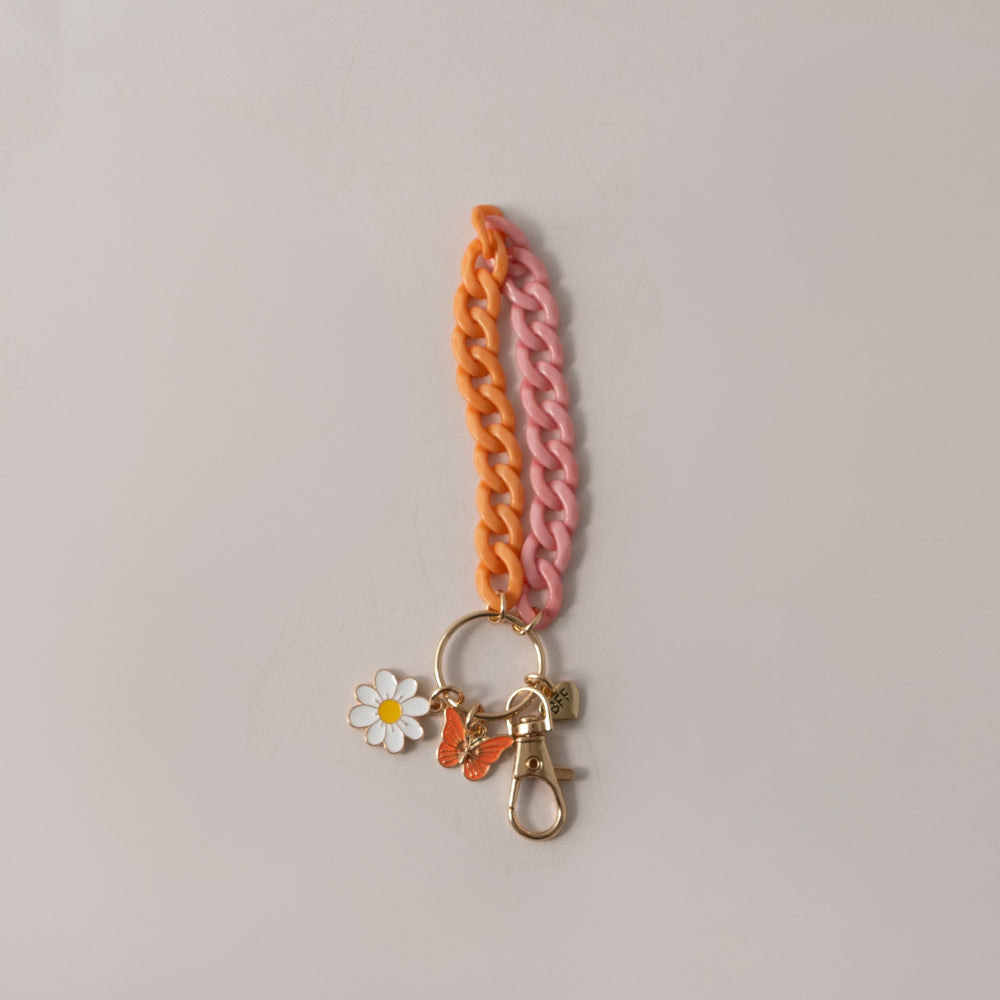 Keychain Flower with Chain - WHITE